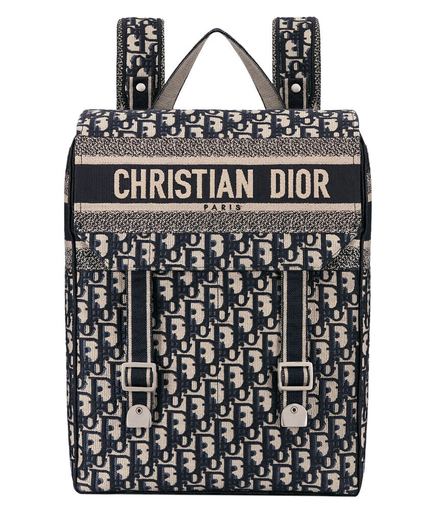 Christian Dior Backpack Oblique Embroidered Canvas Dark Blue